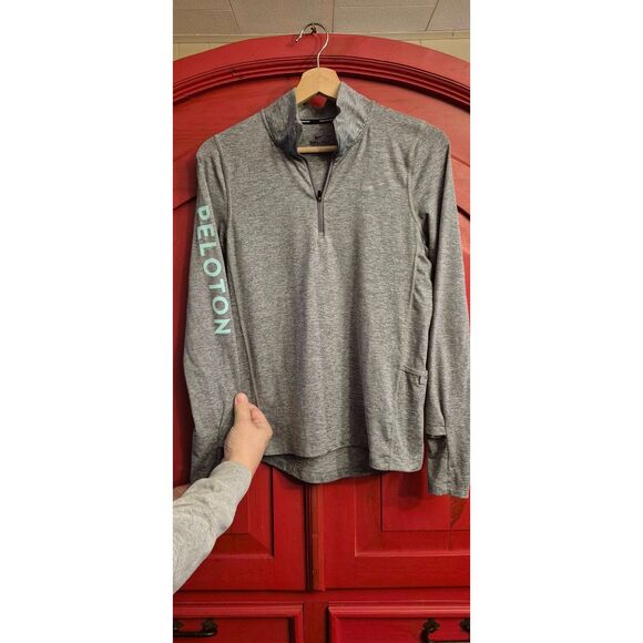 Nike Peloton Collab Wom XS Dri-Fit Tiffany Green Logo Spellout Heather Gray EUC - Picture 1 of 5